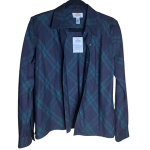 Talbots Women's NWT Navy & Green Tartan Plaid Pleated Button Size Small Petites